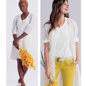 CAbi 5943 Midsummer Dress White Floral Embroidered Button Front Size 8